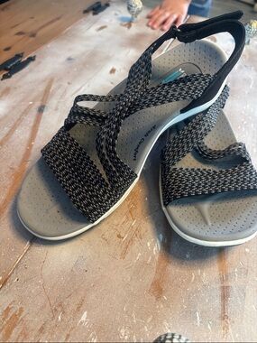 Skechers Black and Gray Woven Strap Comfort Sandals